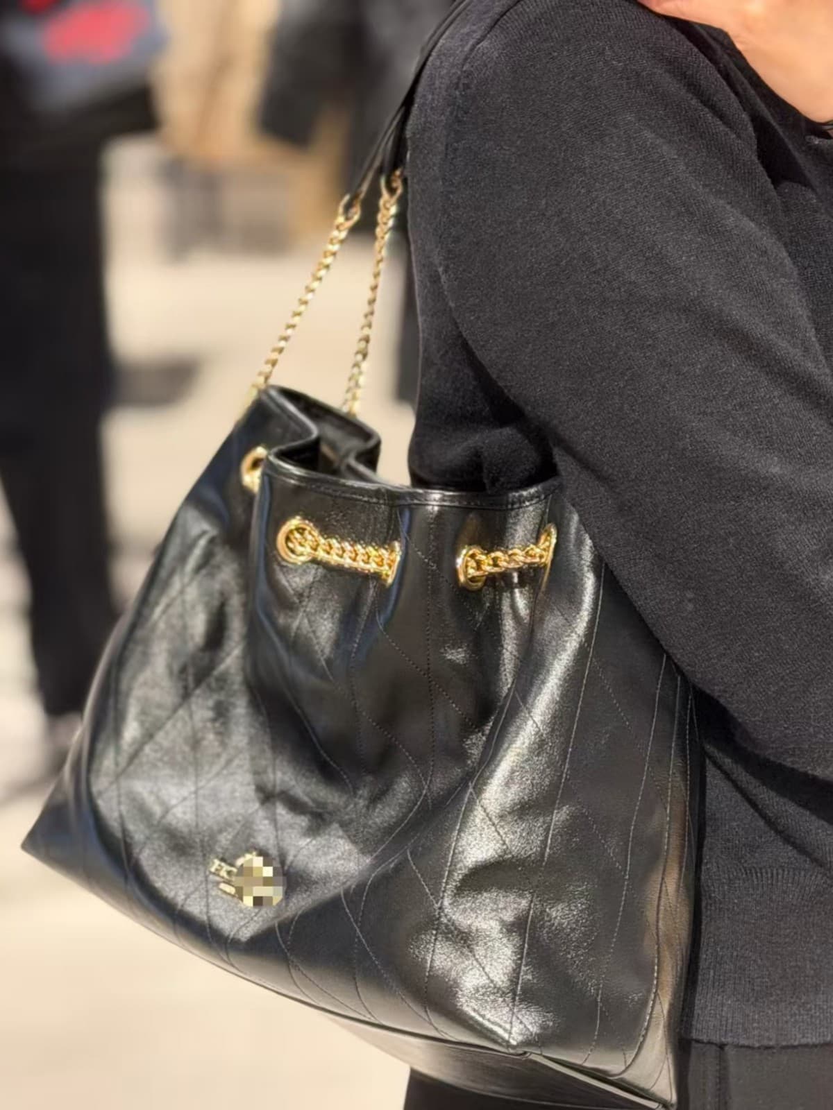 Koujia Trash Bag Underarm Bag Drawstring Bucket Bag Chain Strap Single Shoulder Fashion Casual Handy Tote Bag for Women