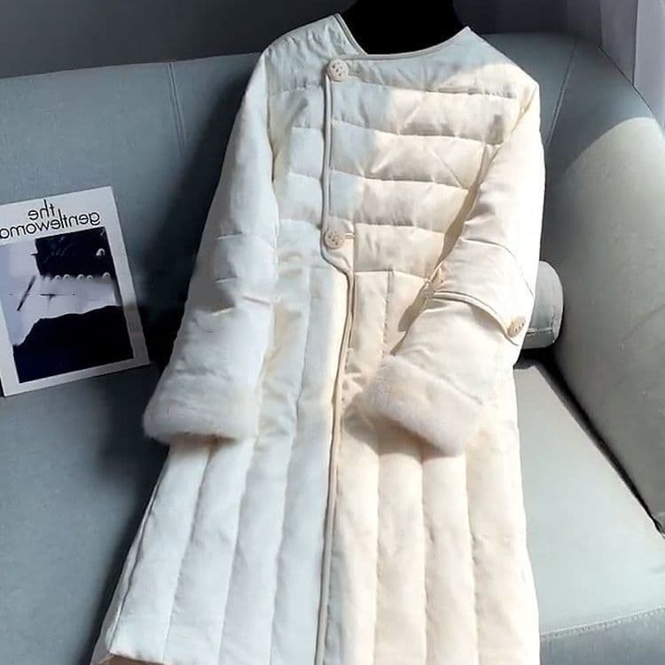 Elegant Celebrity-Style White Cotton Padded Jacket Mid-Length Winter Women's New