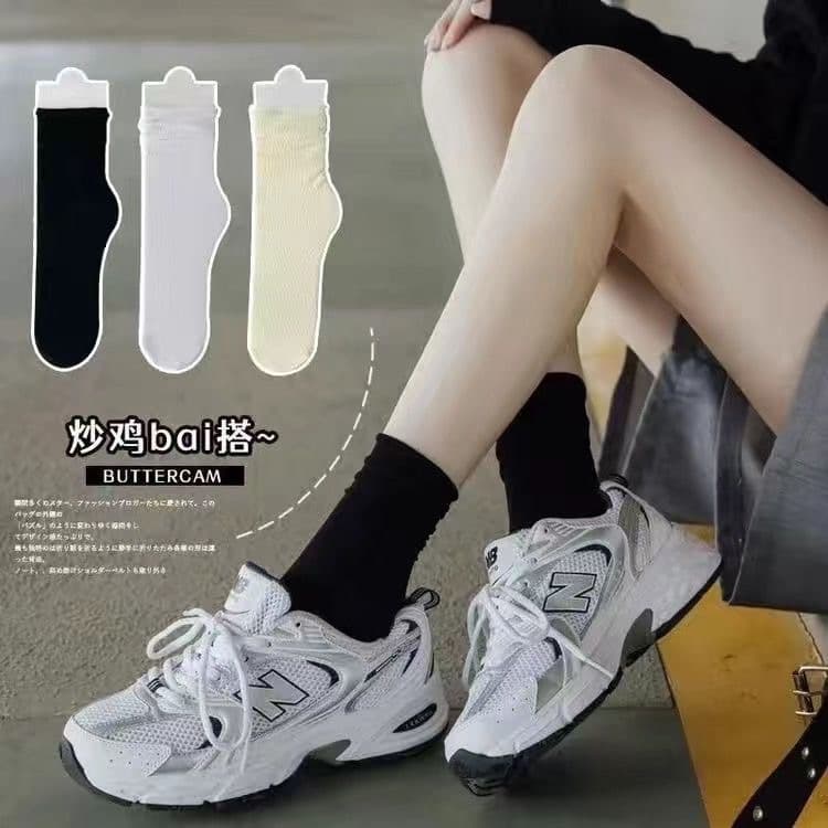Ice Silk Socks for Women Thin Stacking Socks Spring Summer Velvet Mid-Calf Black Long Tube Versatile Ice Silk White Wholesale