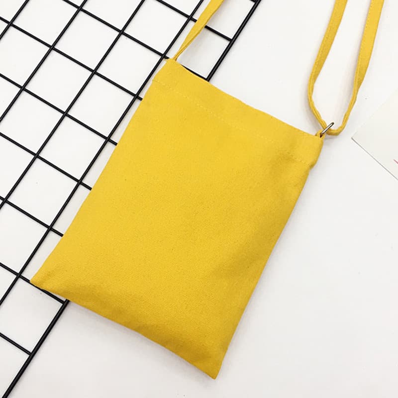 Canvas Shoulder Bag Simple Phone Bag for Women Solid Color Logo Crossbody Bag Hand-painted Mini Crossbody Bag