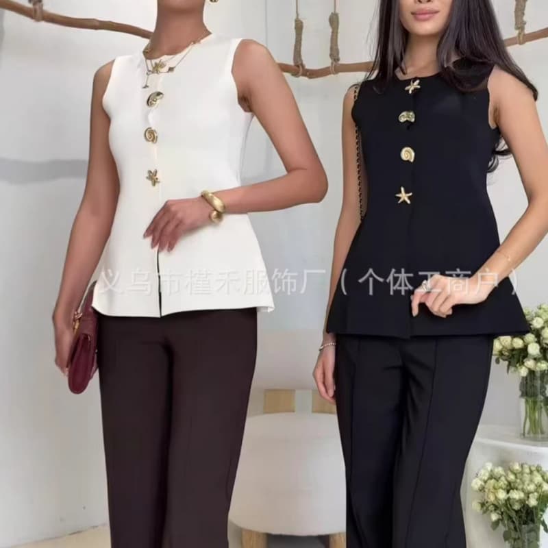 2025 New Cross-Border British Artistic V-Neck Vest Loose Fitting Versatile Waist-Cinching Top for Women