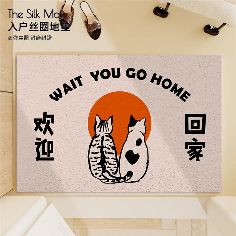 Cute Cat Cartoon Entrance Door Floor Mat Wire Loop Entrance Door Non-Slip Foot Mat Cuttable Entrance Door Mat Carpet