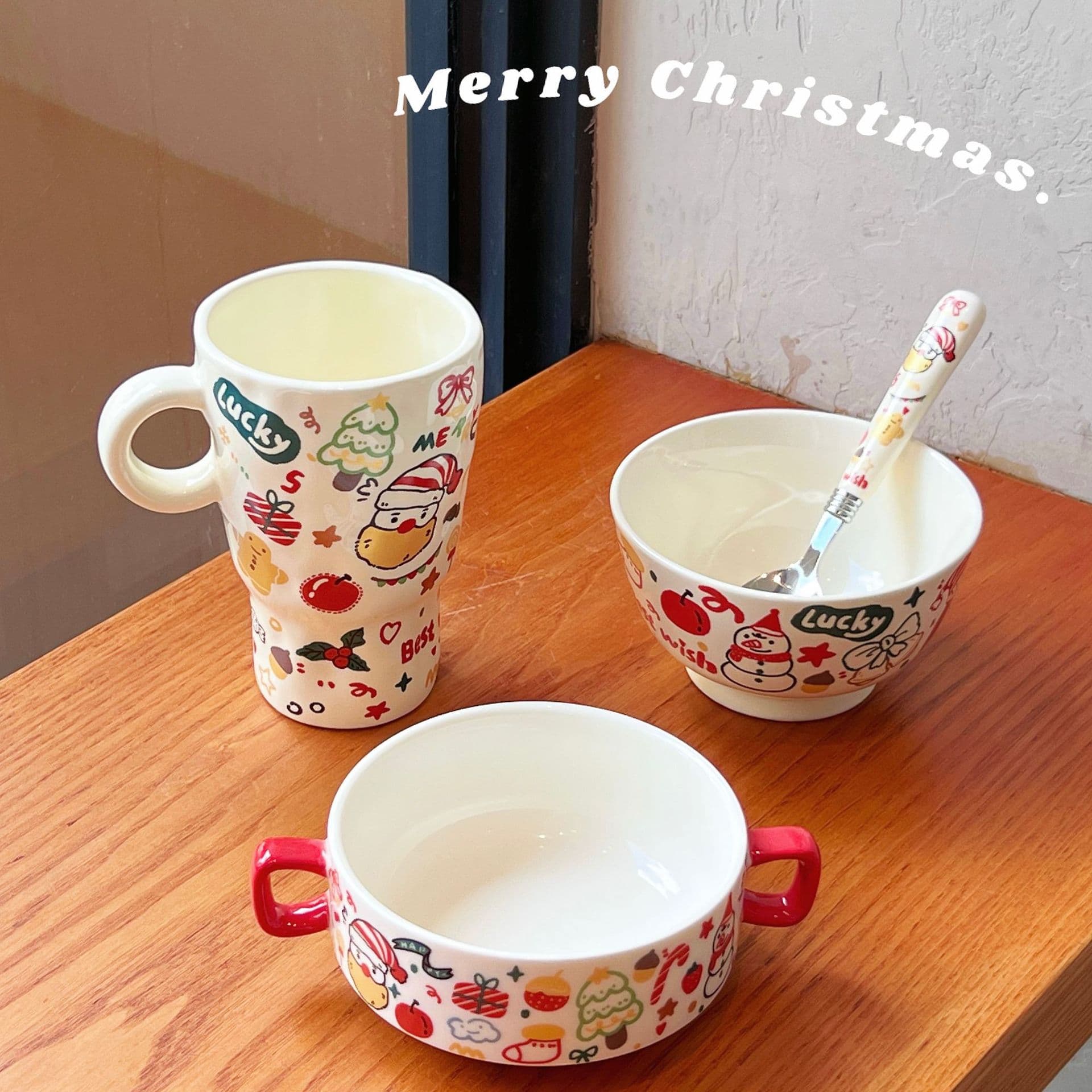 Christmas Gift Tableware Set High Aesthetic Sense of Ceremony Home Single-Person Dining Set Ceramic Noodle Bowl Rice Bowl Mug