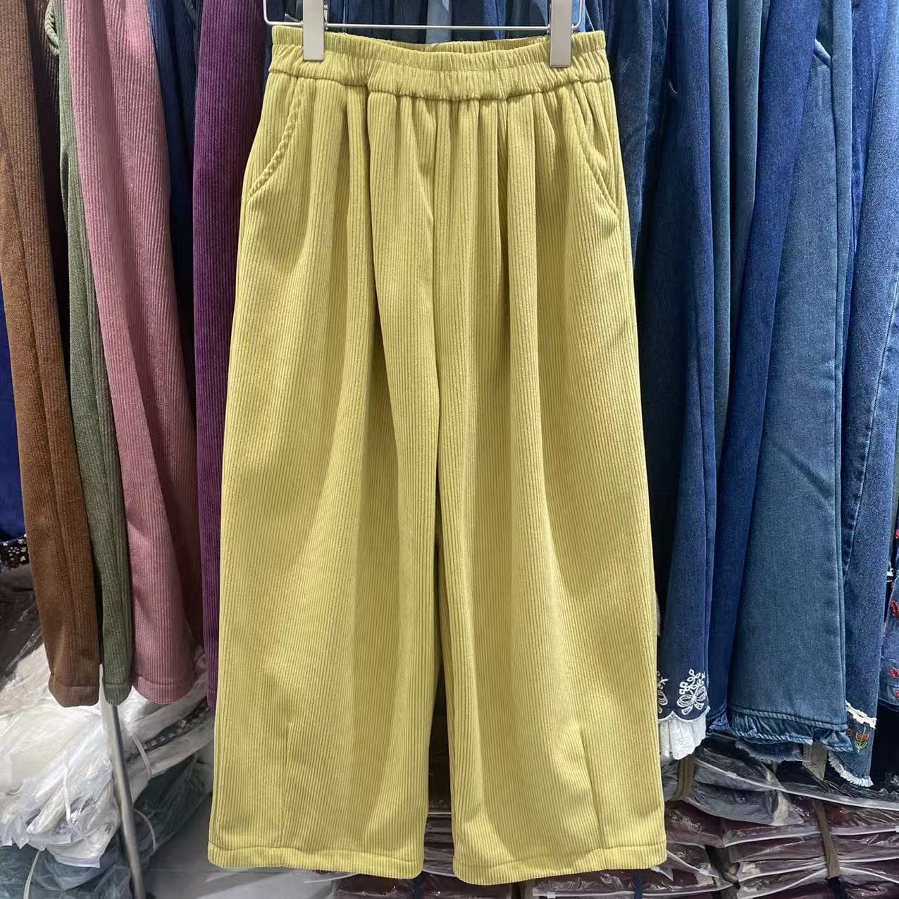 Japanese Style Corduroy Loose Wide-Leg Pants for Women Winter New Casual Elastic Waist Straight Trousers