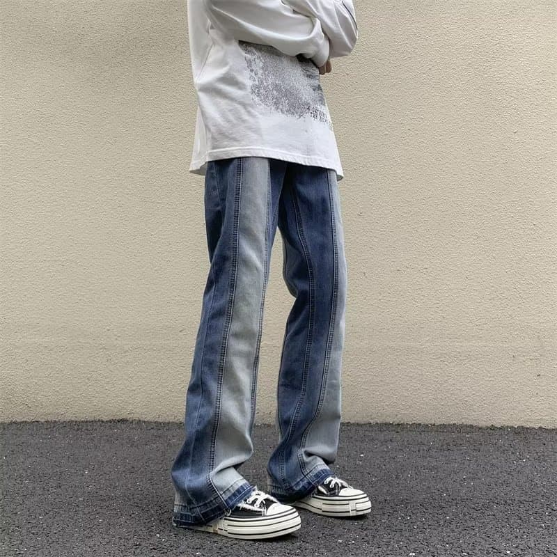 Men's Summer High Street Fashion Ins Trendy Branded Men's Jeans Loose Fit Straight Leg Trailer Pants Casual Scene