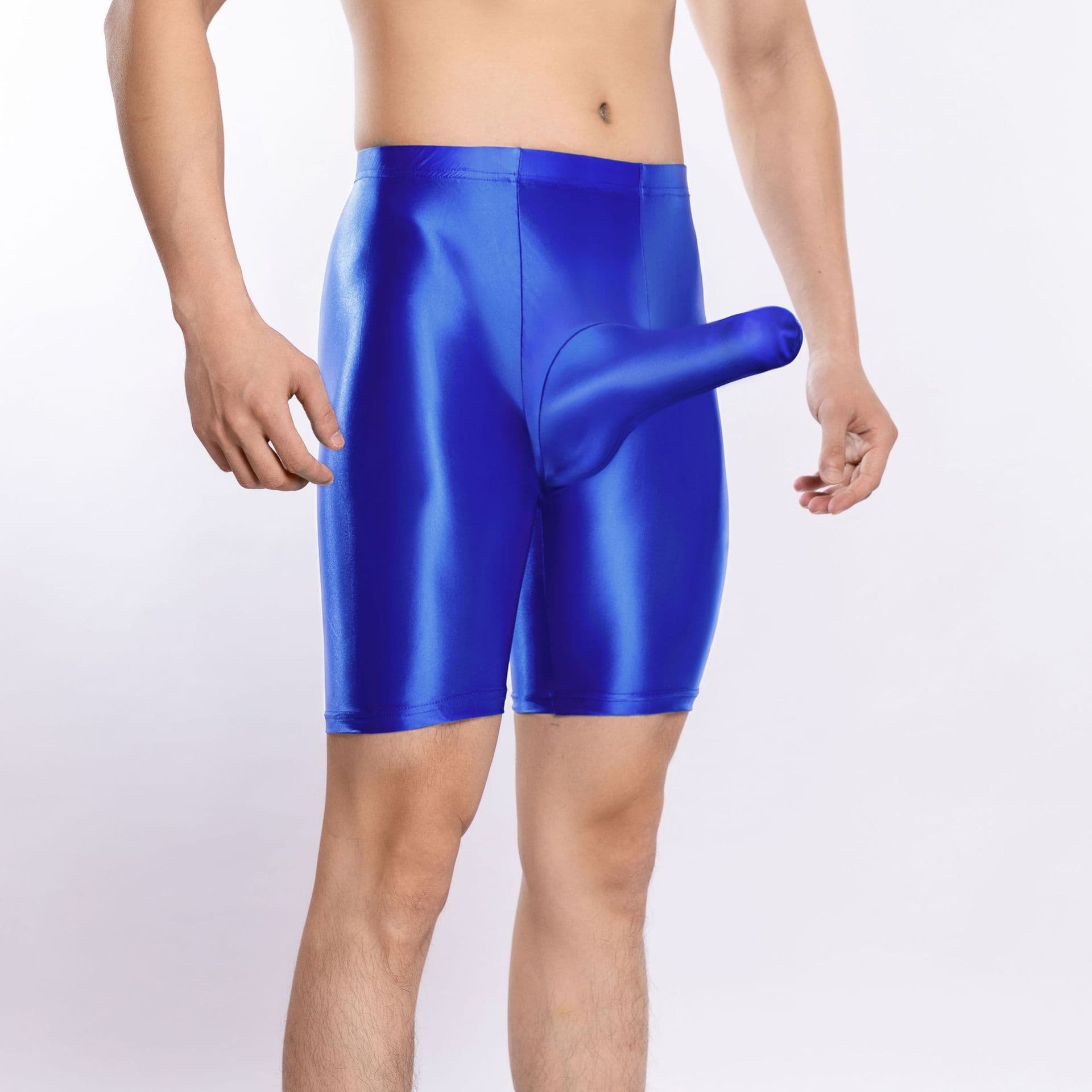 Large Size Shiny Smooth Sport Fitness Bodybuilding Sexy Pouch U-Convex Men's Elephant Trunk JJ Shorts