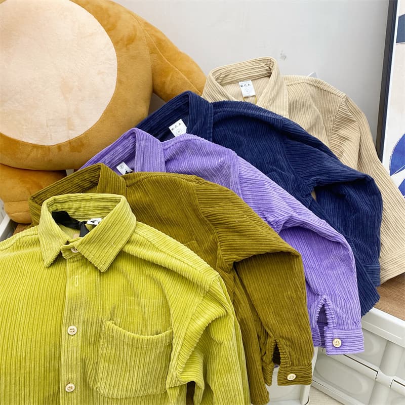 Solid color casual corduroy children's long-sleeved shirt cardigan jacket Korean style boys and girls shirt spring and autumn cross-border