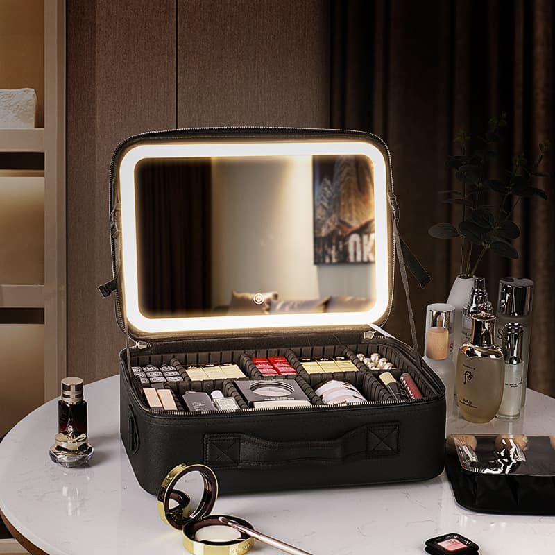 Makeup Bag with LED Light Mirror, Skincare Organizer, Portable Handbag, Large Capacity Cosmetic Storage Box, Ins Style