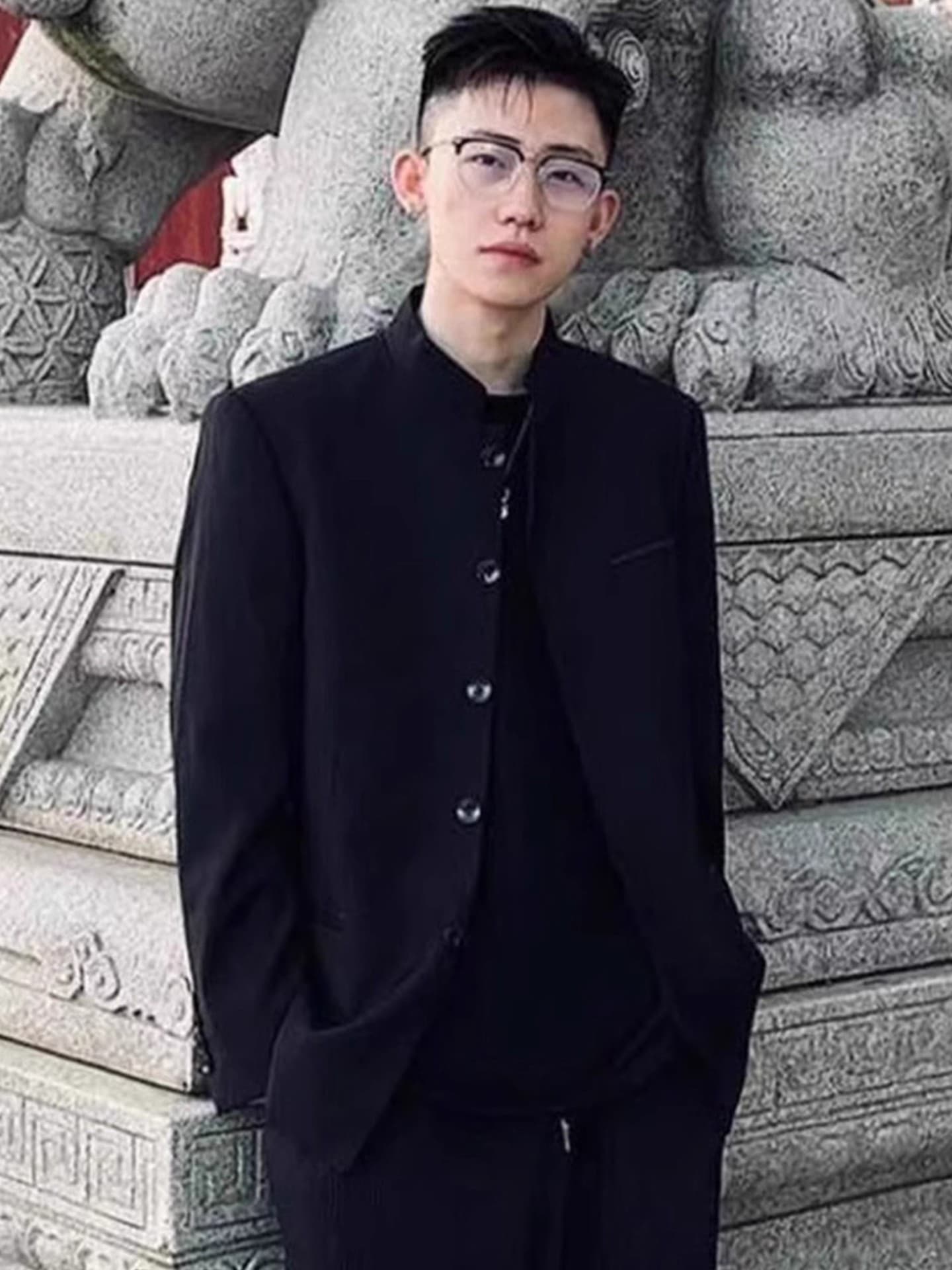 New Chinese-style black oversized suit jacket for men, spring and autumn national trend high-end feel, stylish niche loose suit jacket.