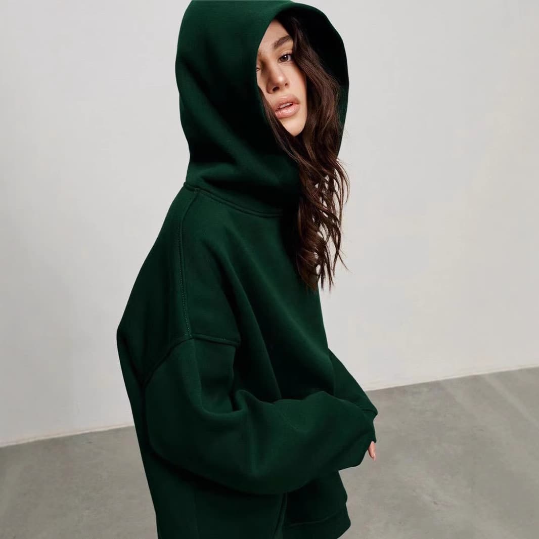 Fashionable Oversized Hoodie Sweatshirt Women's Long Sleeve Fleece Pullover Sportswear Loose Fit Shoulder Drop Cuff Neckline