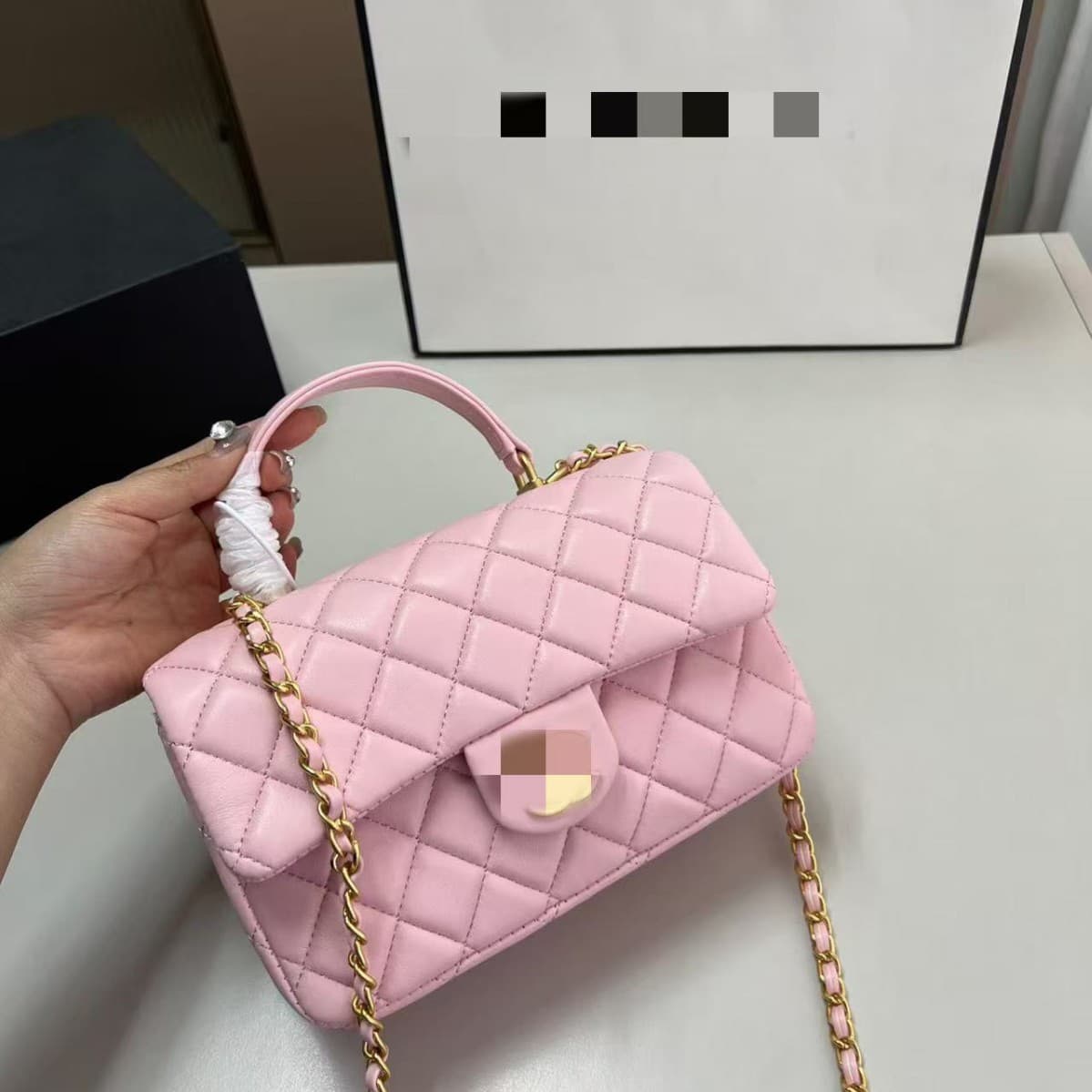 Summer New Women's Bag Fashion Genuine Leather Handbag Chain Women's Bag Small Gold Ball Crossbody Bag Small Fragrance Style Diamond Quilted Shoulder Bag