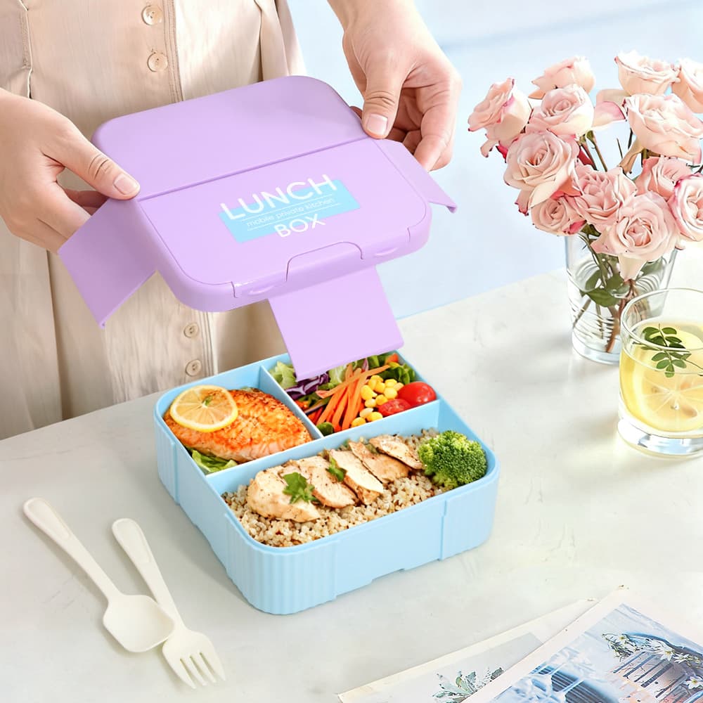 Cross-Border Student Plastic Lunch Box with Compartments for Office Workers Portable Lunch Box Microwave Heated Lunch Box Food Grade