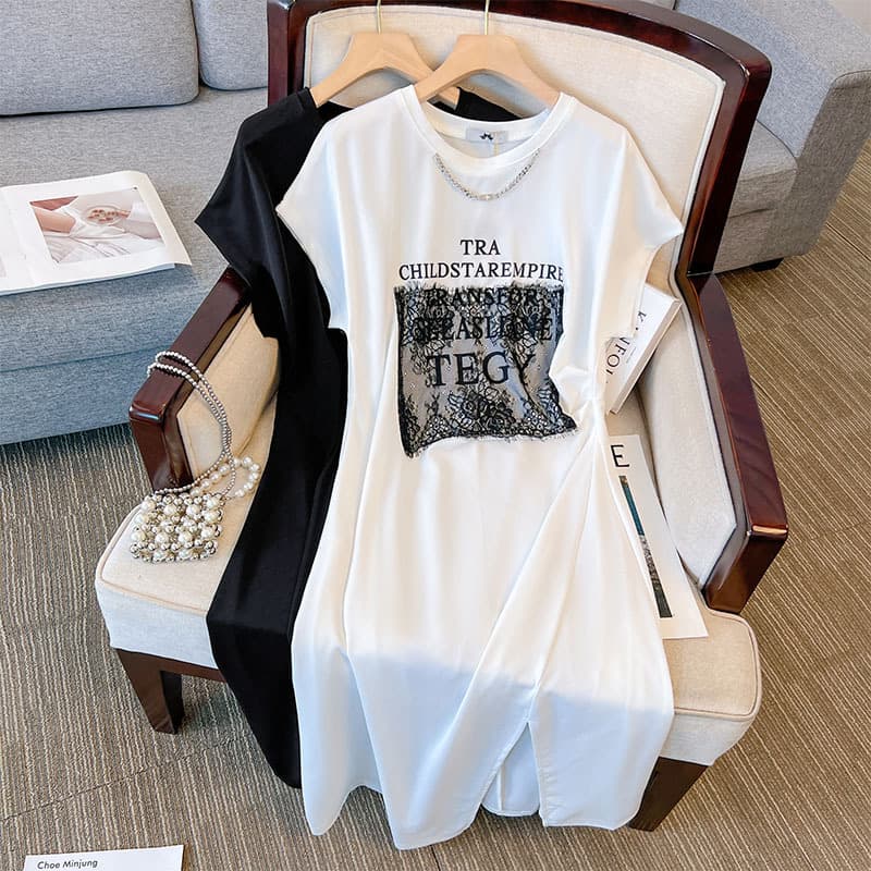 Plus Size Women's Dress Wholesale Short Sleeve Ice Silk Dress Hong Kong Style American Style 2024 Summer New Plus Size Dress
