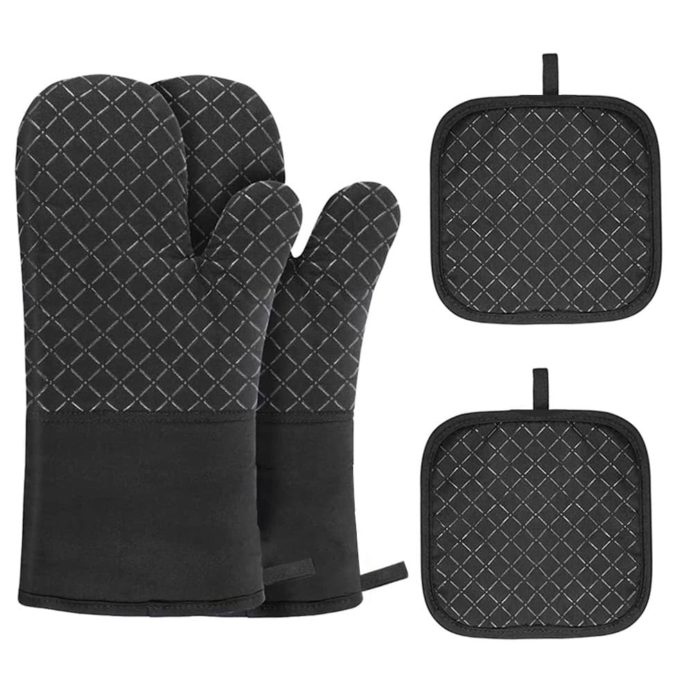 Pure Cotton Silicone Gloves with CE Certification, Extra Long and Thick Non-Slip Heat Resistant Microwave Oven Baking Mitts
