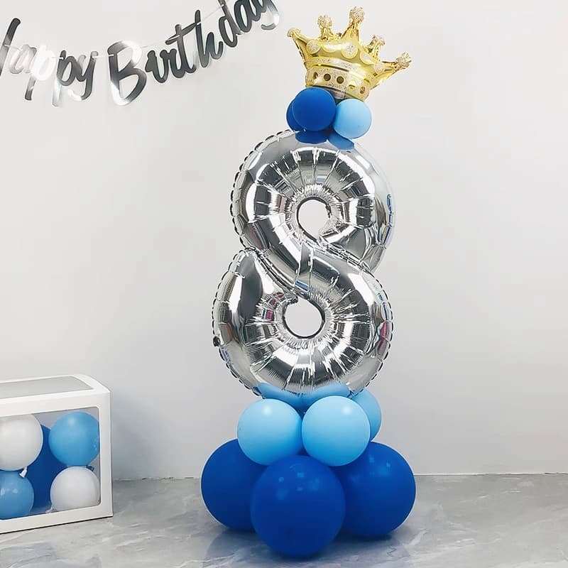 Trendy Boy's Birthday Number Blue Balloon Column Baby Birthday Decoration Party First Birthday Backdrop Setup