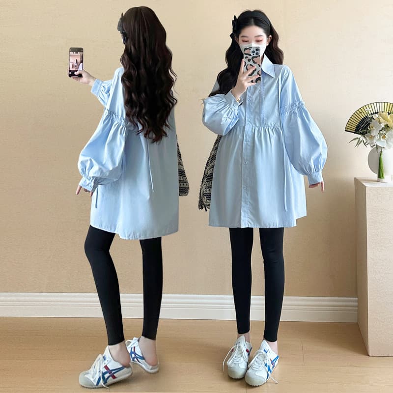 2025 New Spring Maternity Dress Mid-Length Shirt Dress Korean Style for Trendy Moms