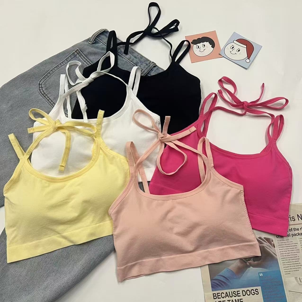 New color dopamine design sexy lace-up halterneck camisole women's short style top with breast pads and exposed navel