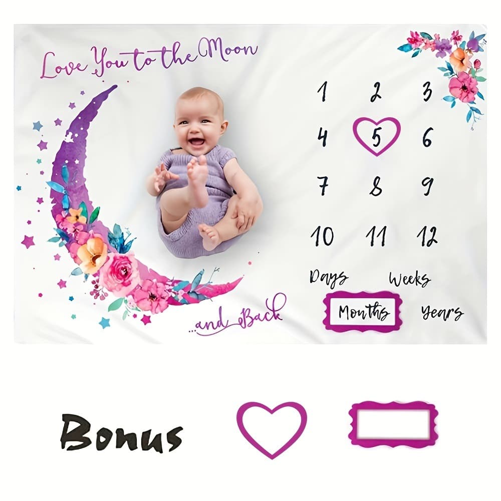 Baby Milestone Memory Blanket Months Digital Plush Photography Background Baby Cover Wrap Blanket Ins Style Polyester Fiber