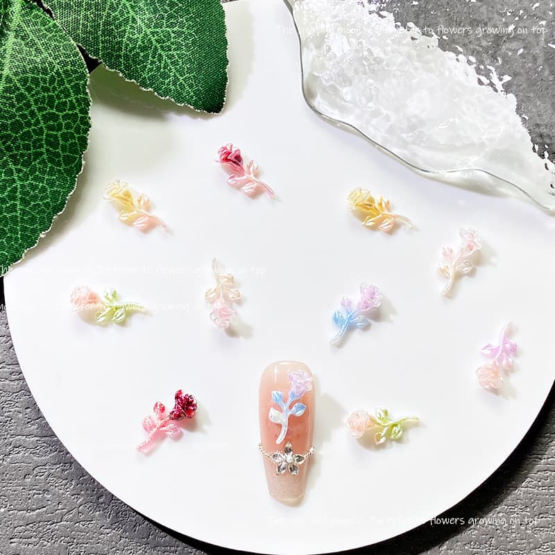 New Pearl Two-Tone Single Rose Nail Art Decoration Glow-in-the-Dark Flower Nail Art Small Accessories Resin Earring Components