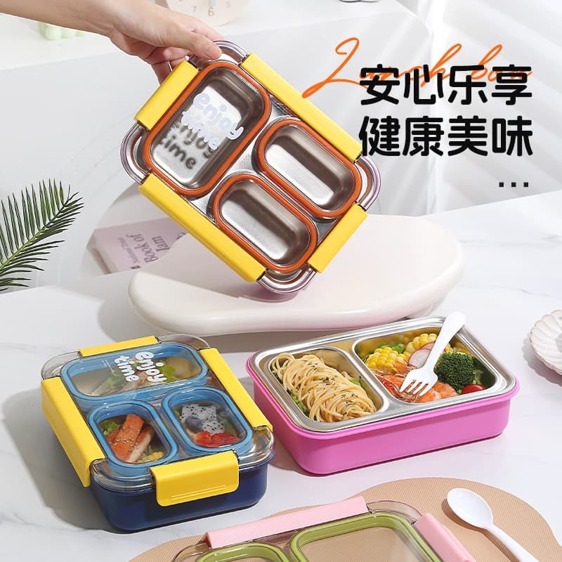 Cross-border bestseller independent sealed 3-compartment stainless steel lunchbox, no flavor mixing, student and office worker bento box