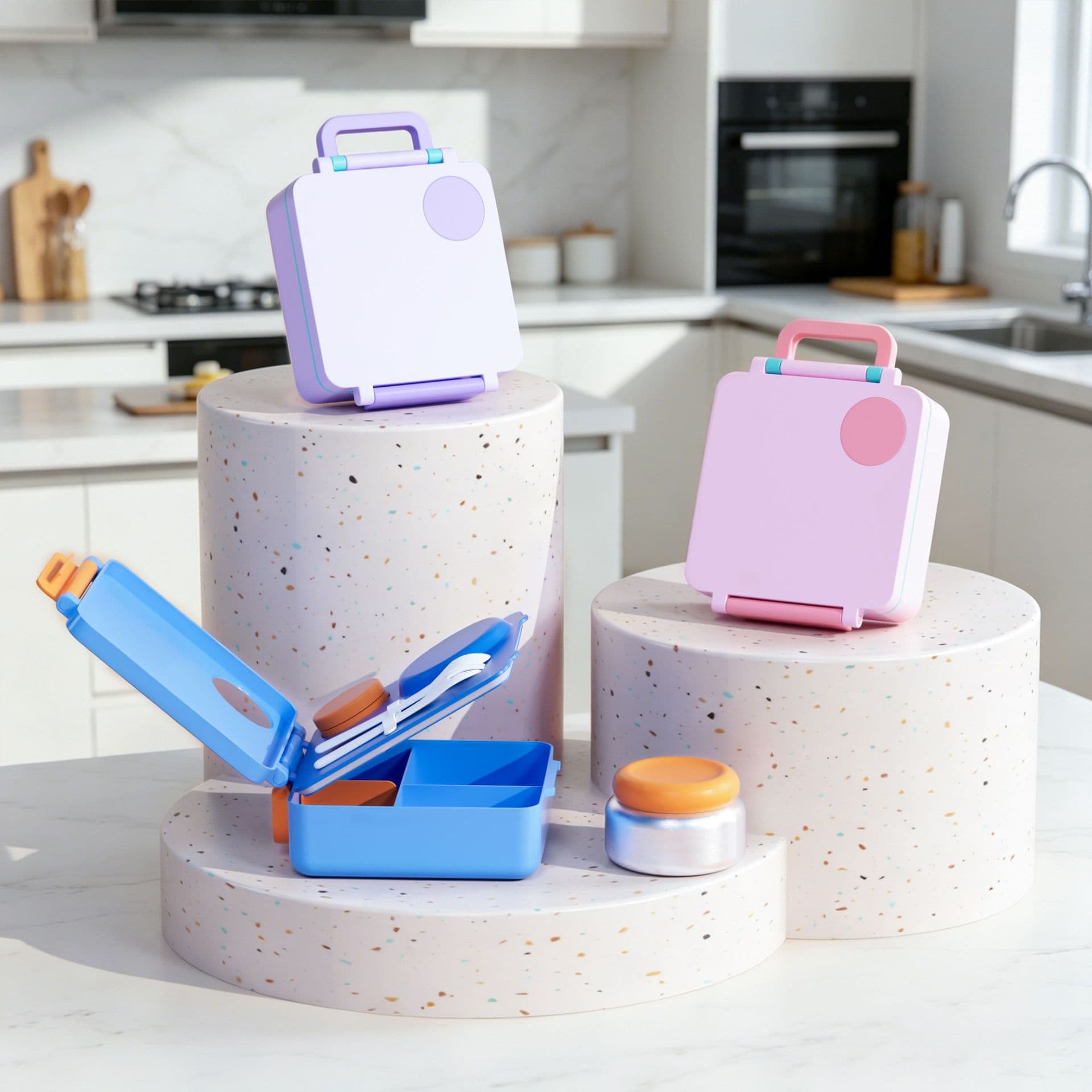Lunchbox Children's Bento Box Microwave-Safe Portable Food-Grade PP Plastic Lunch Box with Stainless Steel Soup Cup