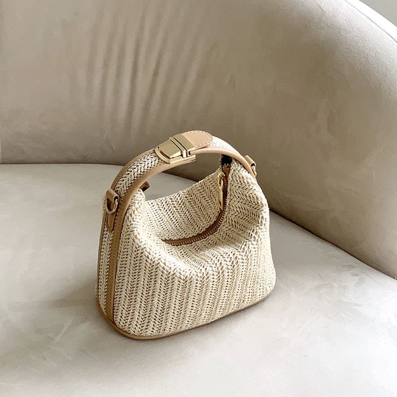 Handwoven Bag for Women 2024 New Style Beach Vacation Small Tote Popular Shoulder Crossbody Bucket Bag Straw Bag