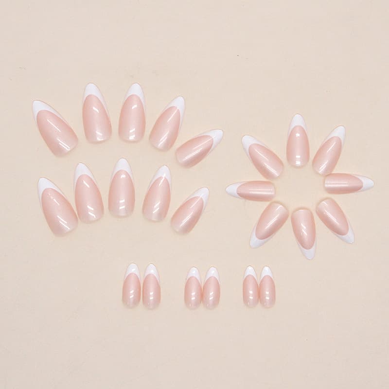 Simple Pure Aurora French Nail Art Sweet Gentle Round Almond Nails European American Export Wearable Nail Tips