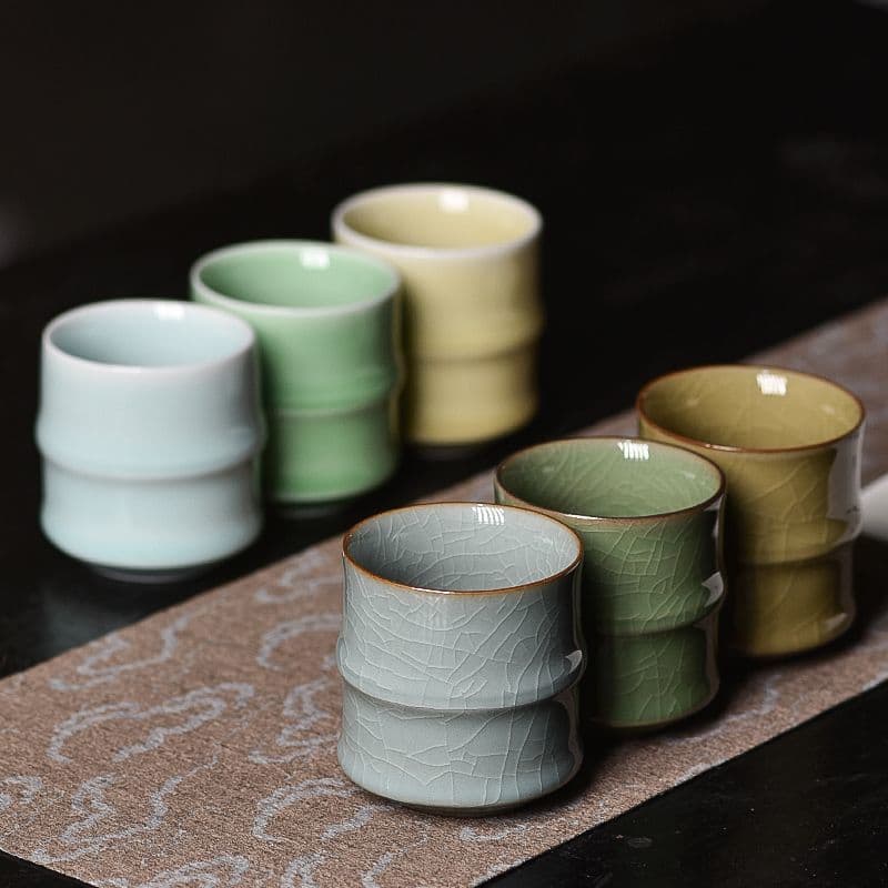 Tea Cup Ceramic Water Cup Small Celadon Home Use Small Bamboo Joint Simple Can be Gift Boxed Handy Gift Mouth Cup Factory