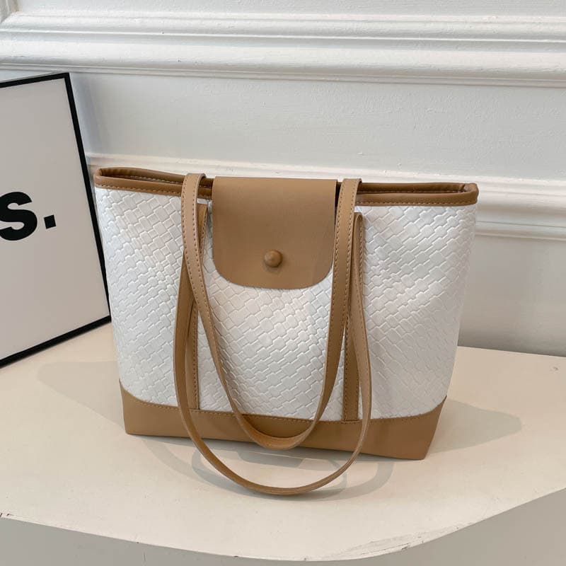 Casual Large Capacity Bag for Women 2026 Spring/Summer New Style Versatile Contrast Color Commute Simple Tote Bag Shoulder Bag Contrast Color