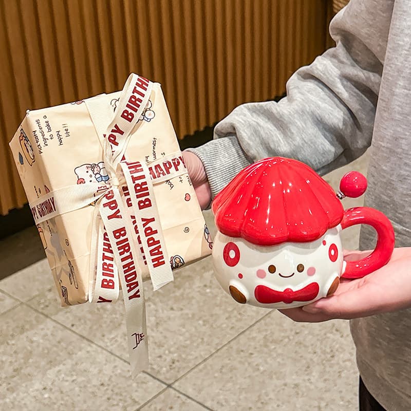 Birthday Gift for Best Friend, Cartoon Mushroom Ceramic Mug, Gift for Women, Practical Couple Gift, Gift Box Set
