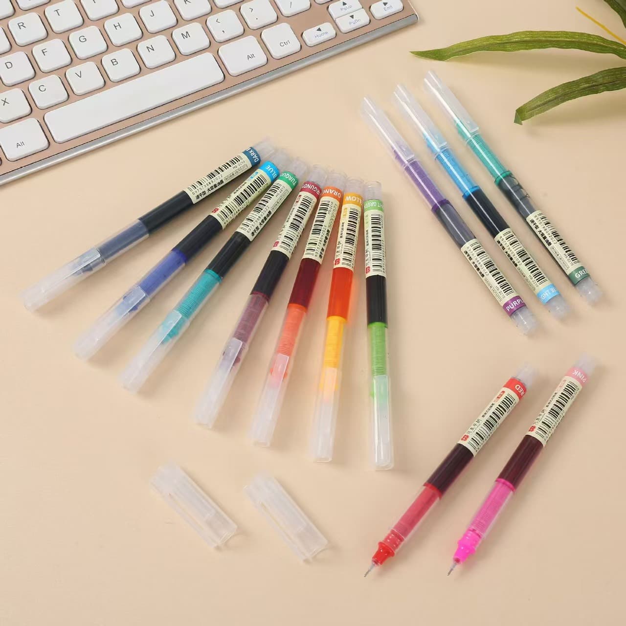 New 12 colors straight liquid gel pen quick-drying needle tip carbon pen large capacity straight liquid ballpoint pen