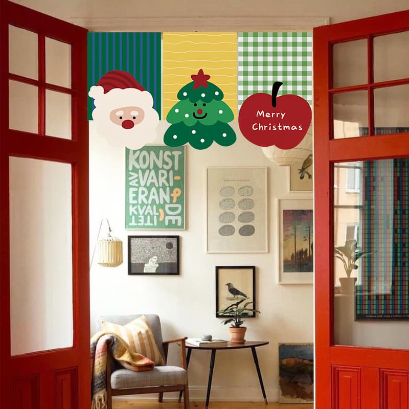Commercial Christmas Atmosphere Decorative Flag Curtain, Shop Restaurant Doorway Christmas Decoration Hanging Picture, Living Room Background Hanging Cloth