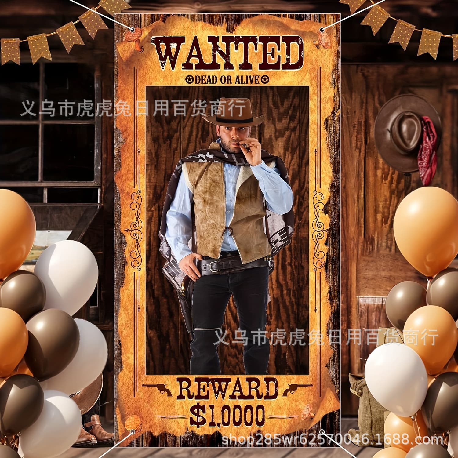 Western cowboy theme photo booth props polyester fabric wanted poster background polyester fabric wanted poster