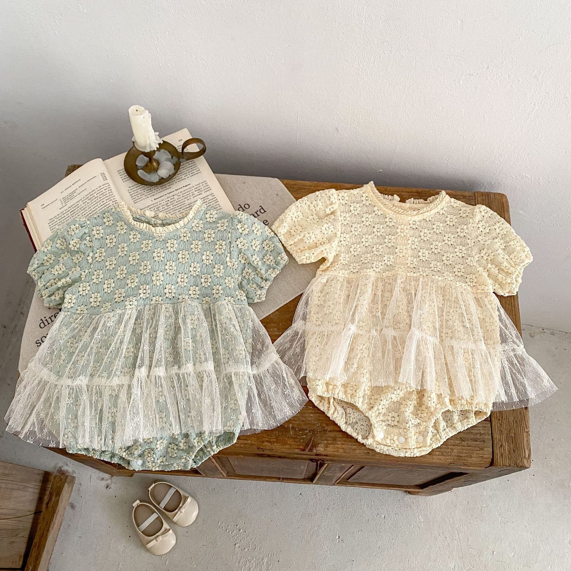 2025 Summer Baby Girl Mesh Tutu Bodysuit Princess Dress Floral Jacquard Romper Onesie Crawling Suit