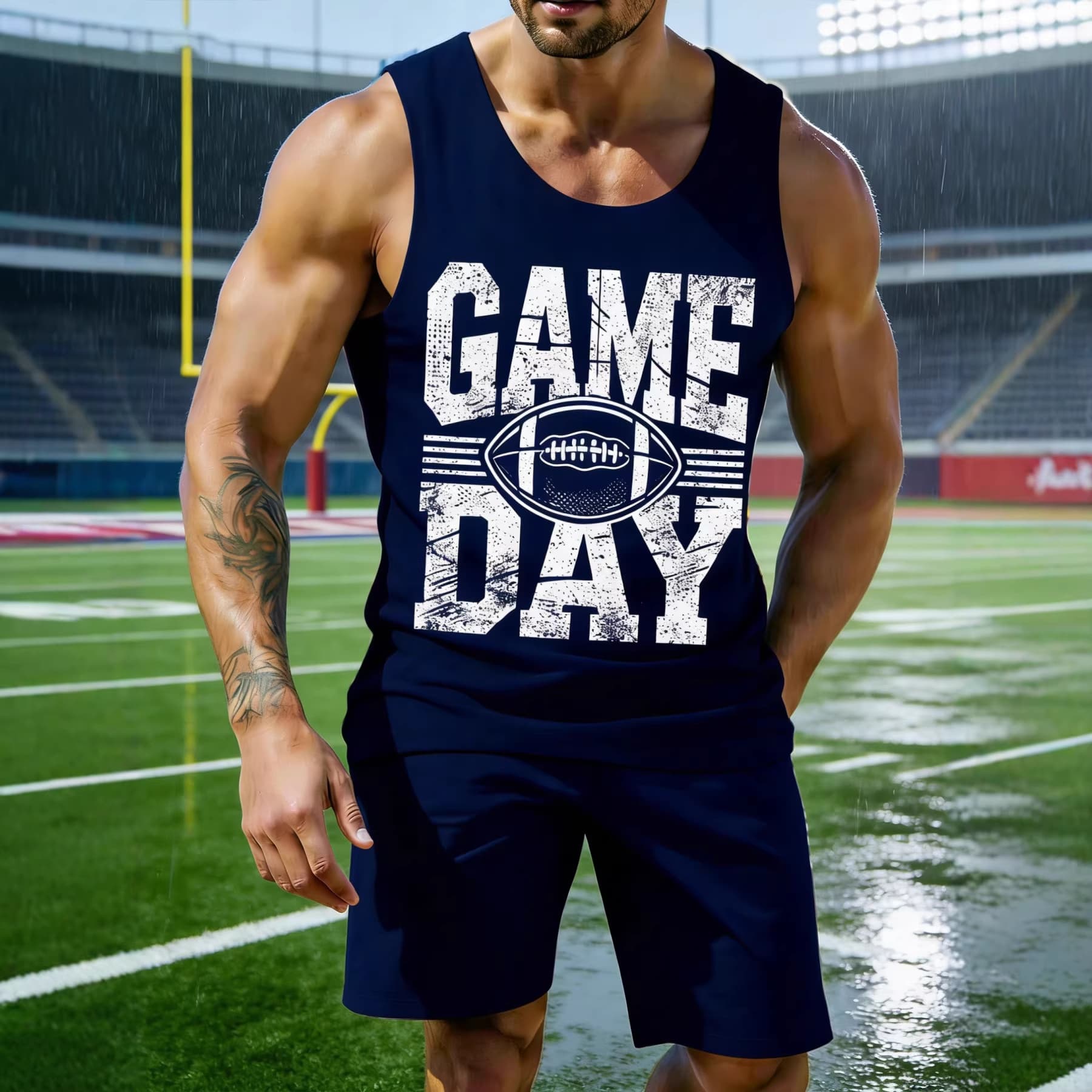 American Football GAMEDAY Print Men's Sleeveless Tank Top Athletic Casual Set