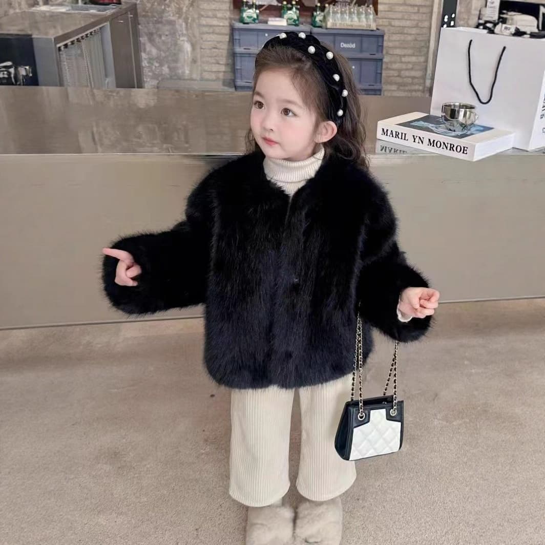 2025 new girls' thickened fur coats, children's furry toka coats, baby's fashionable cotton coats