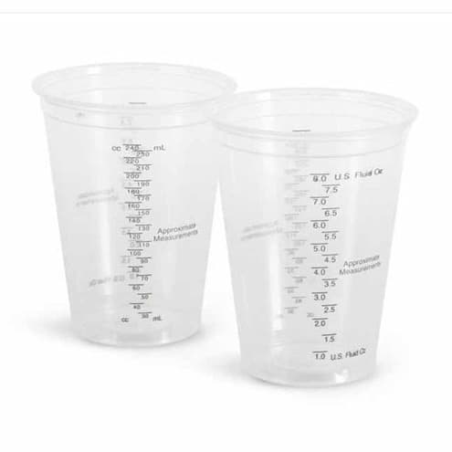 Disposable plastic beaker/mixing cup, 240ml double-sided graduated PP measuring cup, 8oz graduated cup, food grade measuring cup.