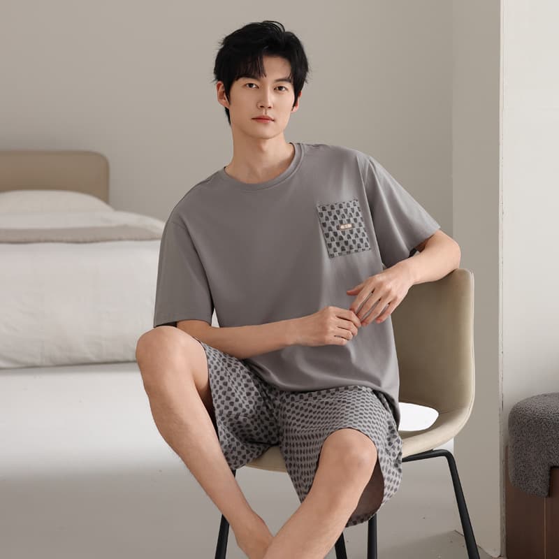Modal Cotton Pajama Set for Men Summer Thin Short Sleeve Shorts Loose Fit Plus Size Wearable Out Round Neck Homewear Suit
