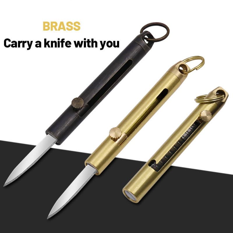 Multifunctional Brass Mini Knife Vintage Metal Brass Knife Portable Self-Defense Utility Knife for Opening Packages