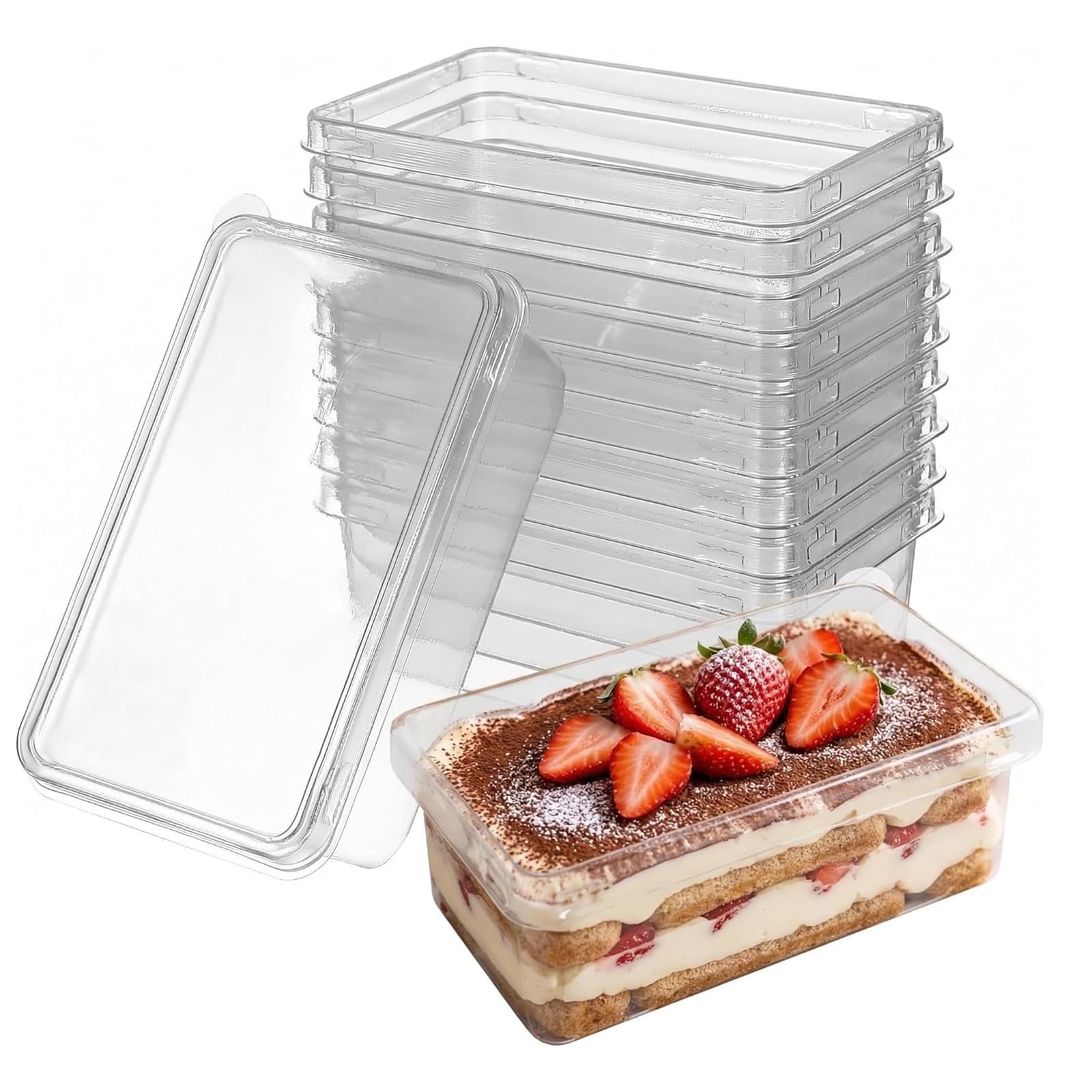 Transparent dessert box (with lid), rectangular cake slice box, suitable for tiramisu YQ