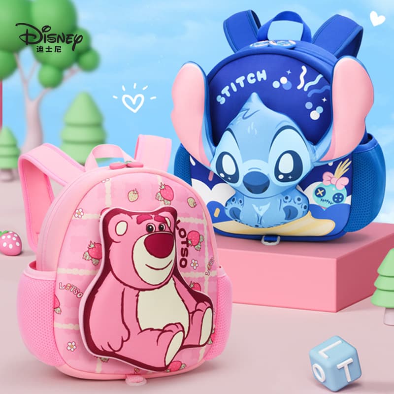 Disney Authentic Strawberry Bear/Stitch Kids Backpack Kindergarten Student Schoolbag Lightweight Unisex Backpack