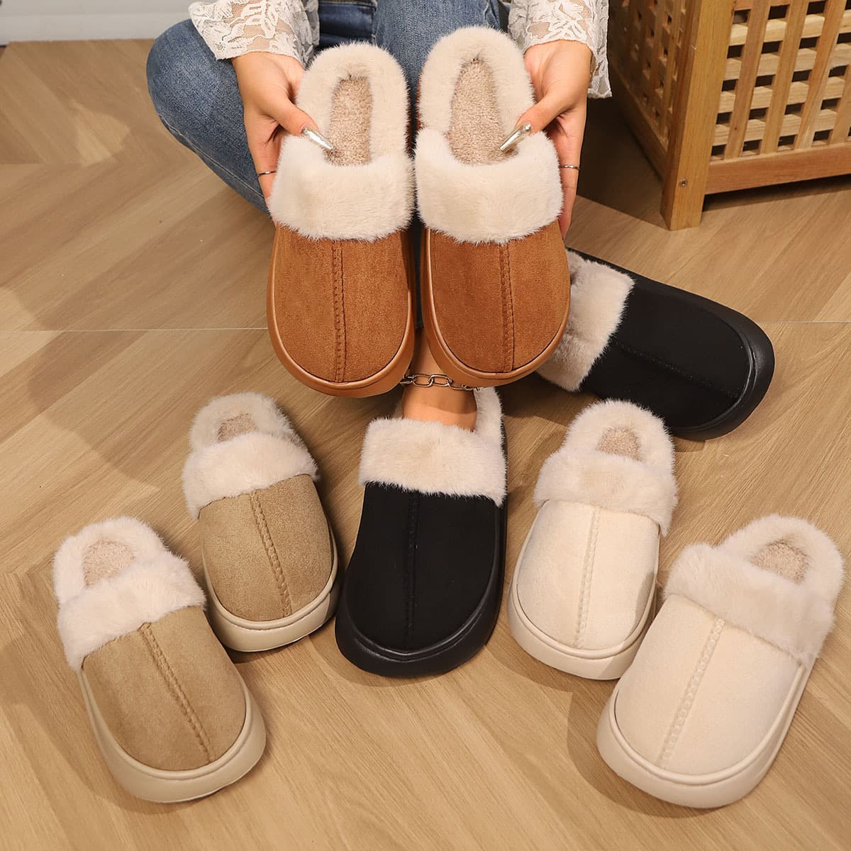 Cross-Border Best-Selling Slippers for Women Winter 2025 New Indoor Anti-Slip Thick Sole Cotton Slippers Women's Fur Slippers Autumn Winter