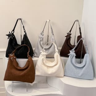 Korean-style new casual large-capacity bag for women, versatile and relaxed single-shoulder bag, retro woven tote for commuting