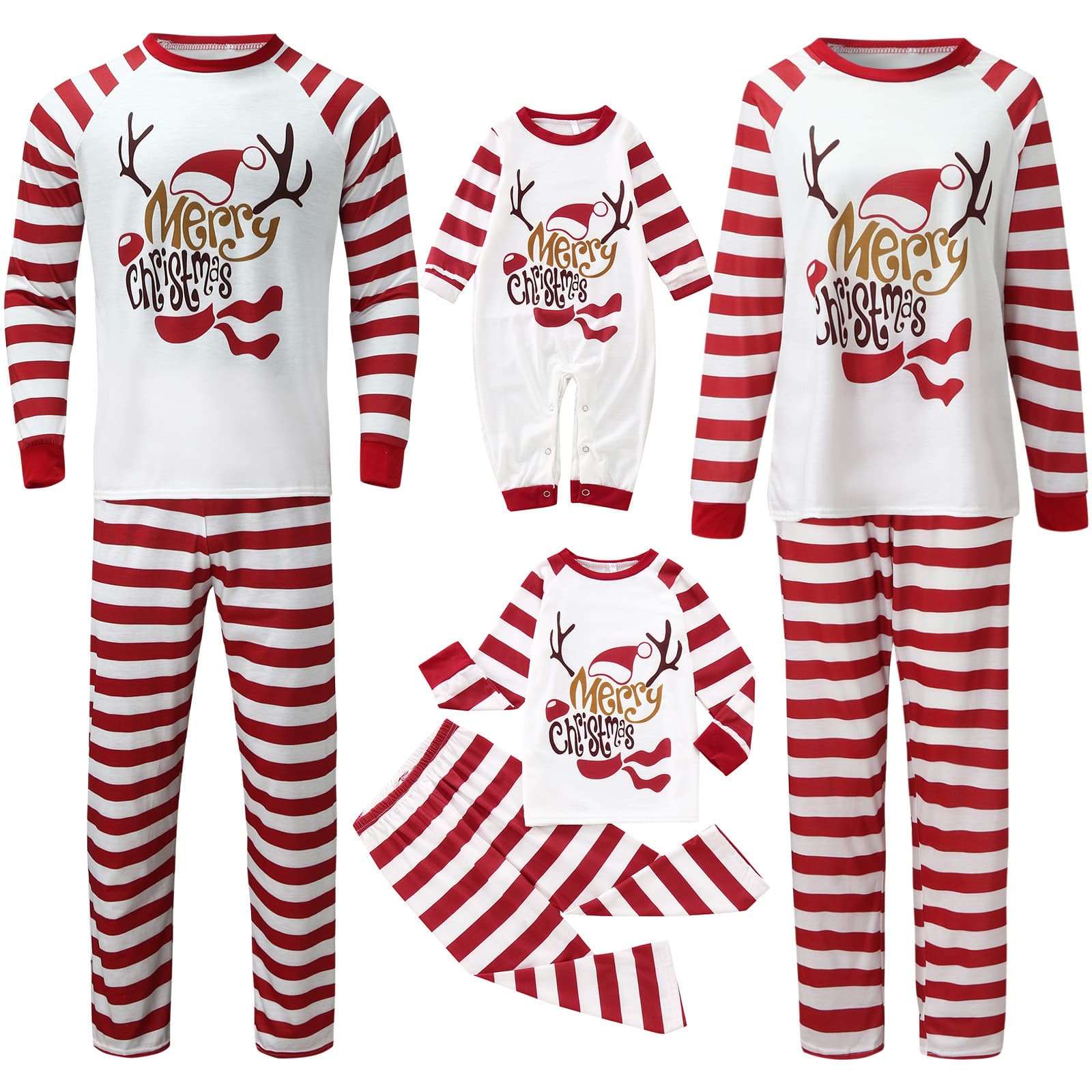 2023 style Christmas reindeer print parent-child matching long-sleeve pajama set loungewear in bulk stock