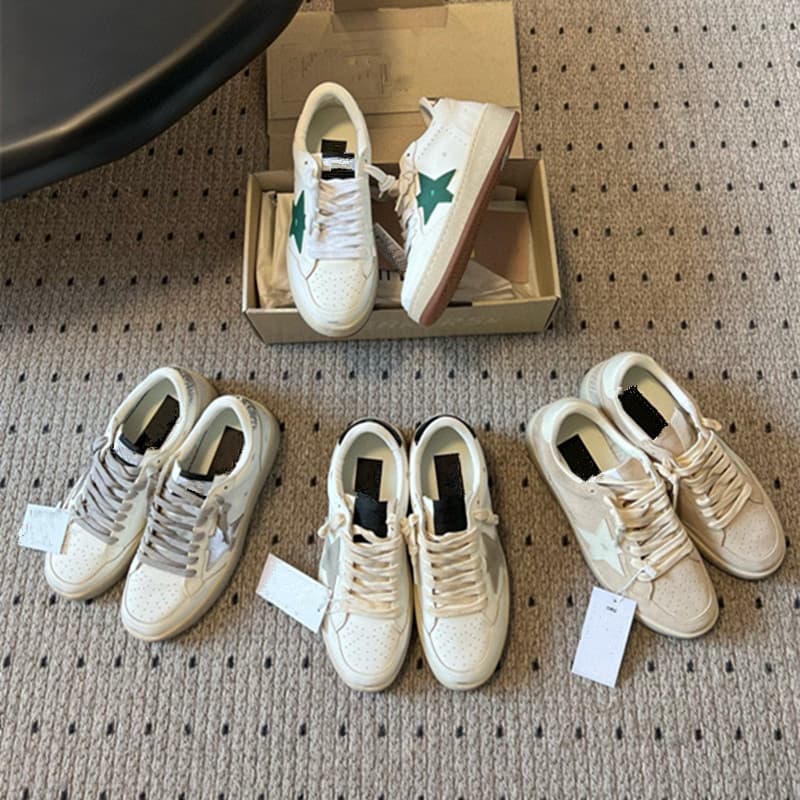 Ggdb Retro Distressed Star Sneakers 26 New Style Color-Blocking Lace-Up Casual Sneakers Thick-Soled Height-Increasing White Shoes for Women