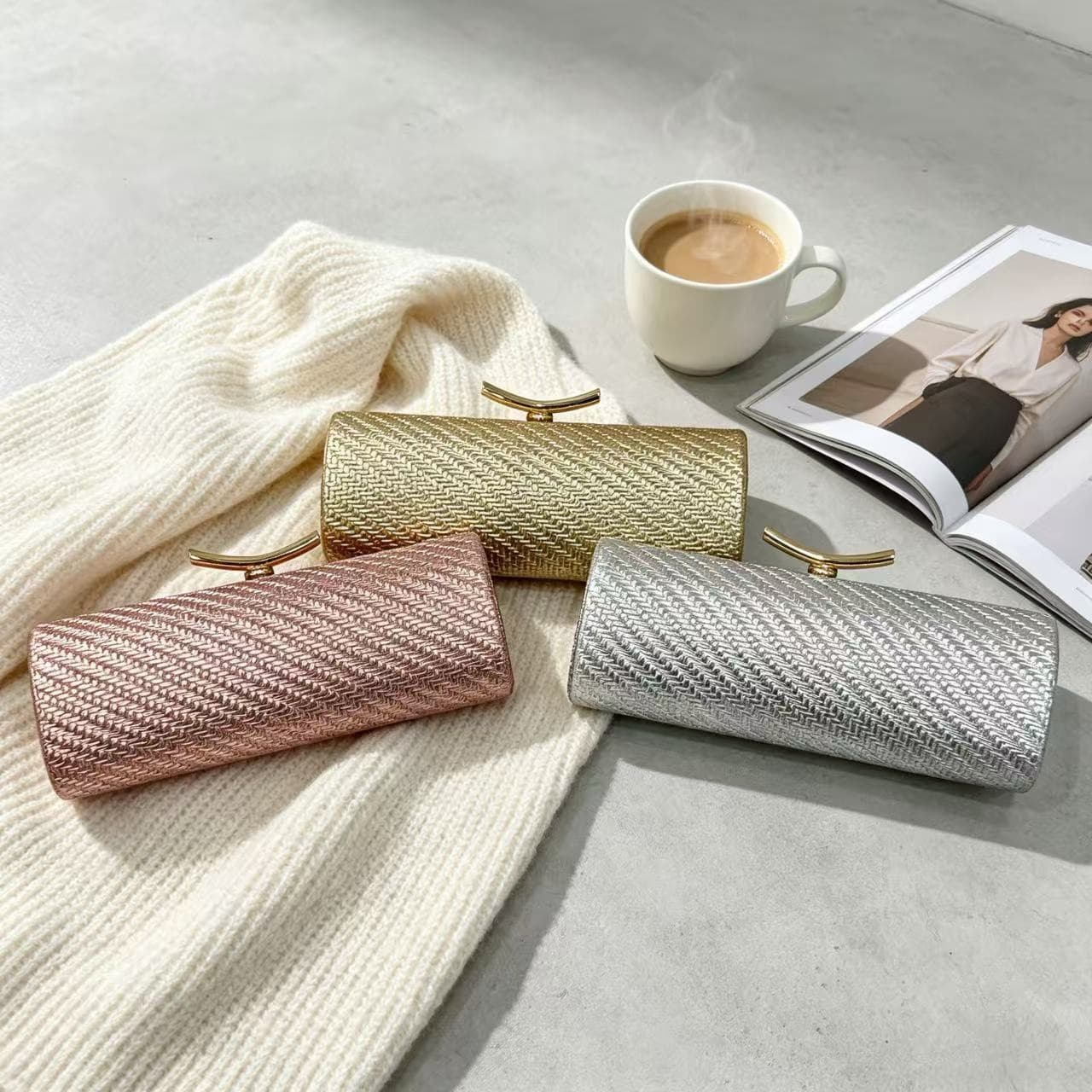 Cross-border new women's evening bag square braided horn clutch bag high-end light luxury lady style evening bag