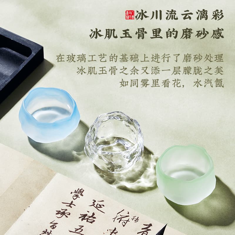 Glazed Ink Stone Dish Water Container, Crystal Water Dish for Chinese Painting, Brush Rinser, Brush Rest, Scholar's Study Decorative Piece