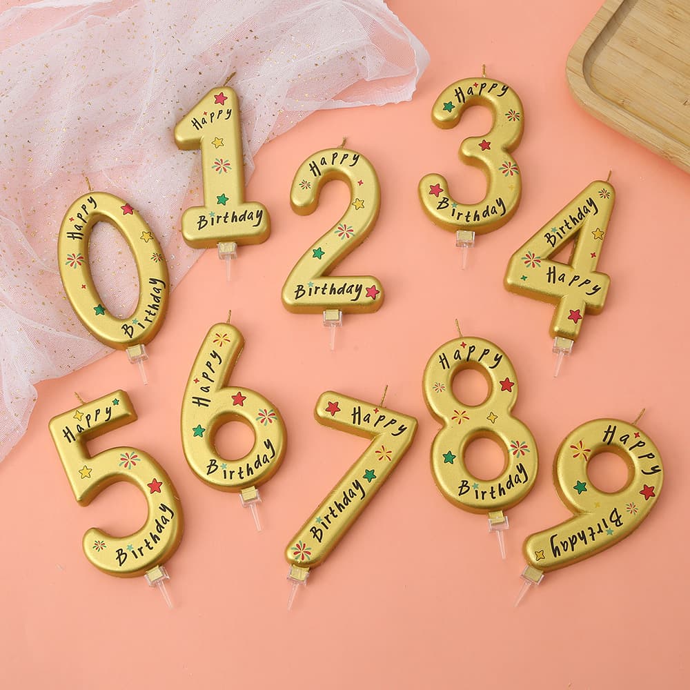 Gold 0-9 Number Birthday Candles Happy Birthday Children's Cake Baking Decoration Accessories
