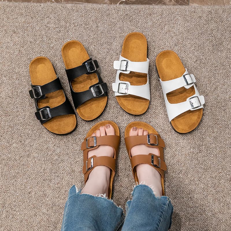 Women's Cork Sandals Birkenstock Style Unisex Two-Strap Slide Beach Shoes Casual Waterproof Sandals