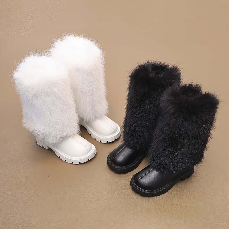 Girls Export Leather Boots 2025 Autumn and Winter New Style Fashionable Boots Furry Mouth Soft Sole High Boots Fashion Boots